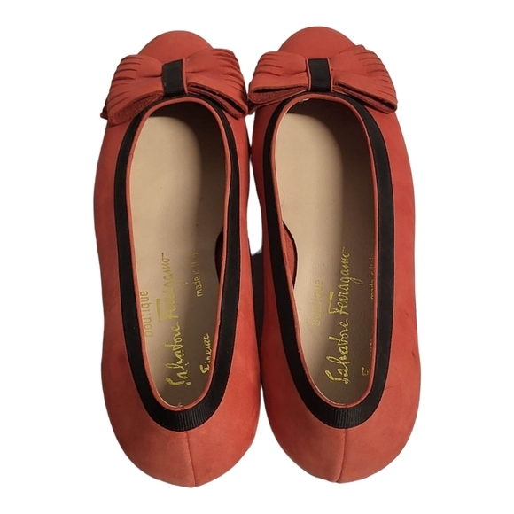 Salvatore Ferragamo Boutique Pink Suede Bow Shoes Sz 7 - Picture 12 of 14